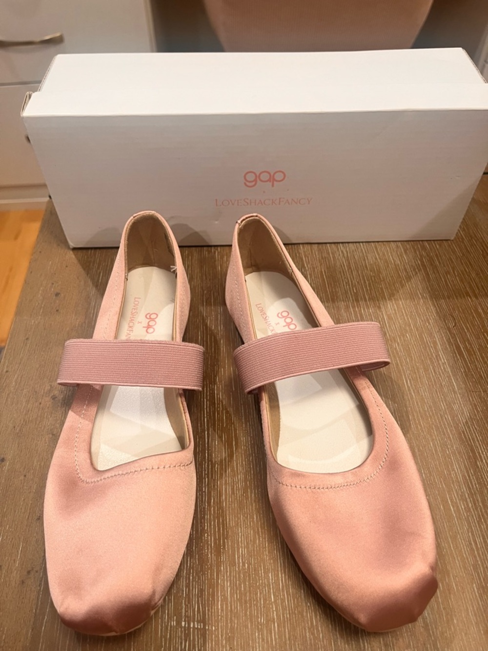 GAP X LoveShackFancy Blush Satin ballet flats